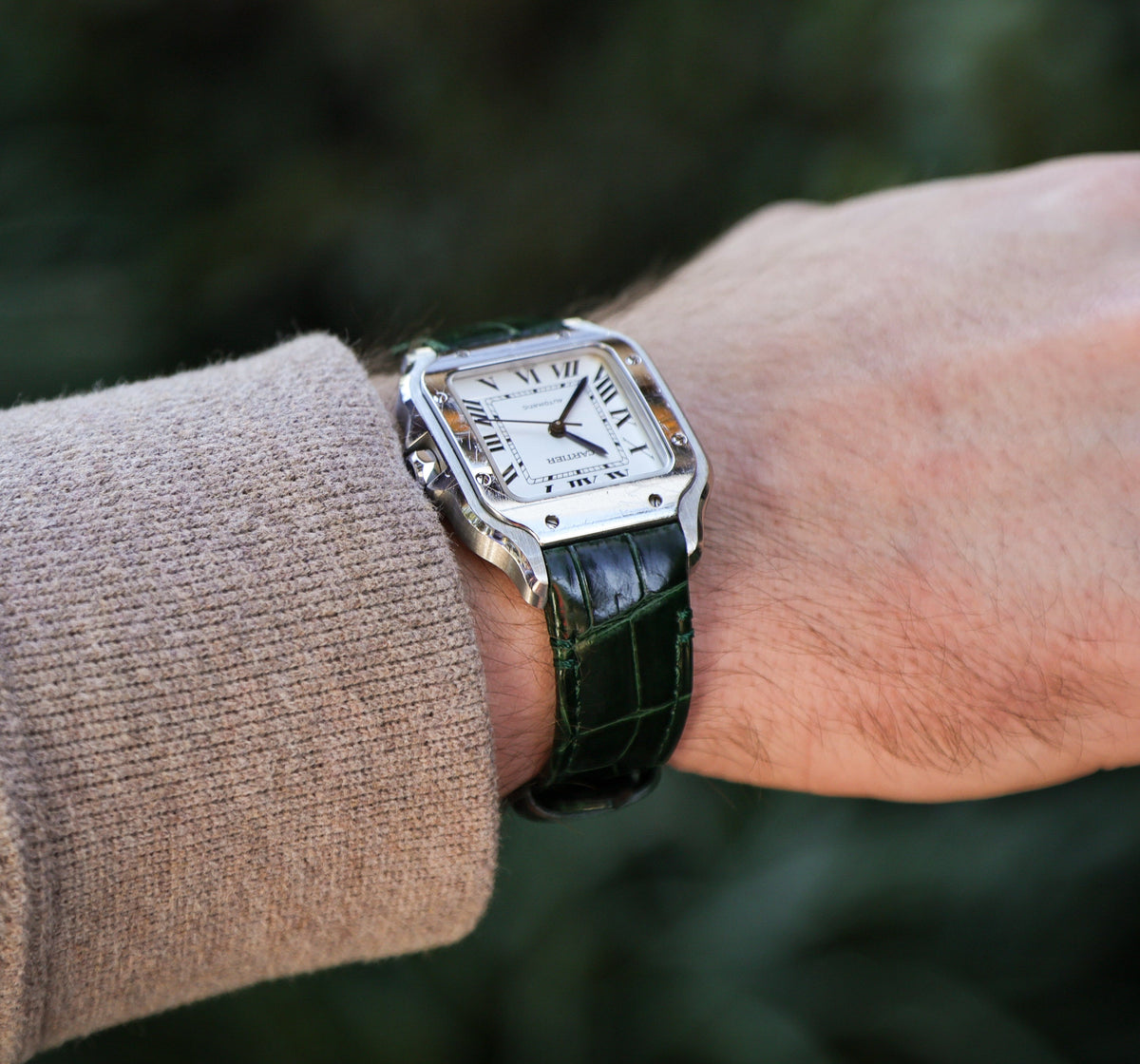 Emerald Green Crocodile Leather Watch Strap For Cartier Santos