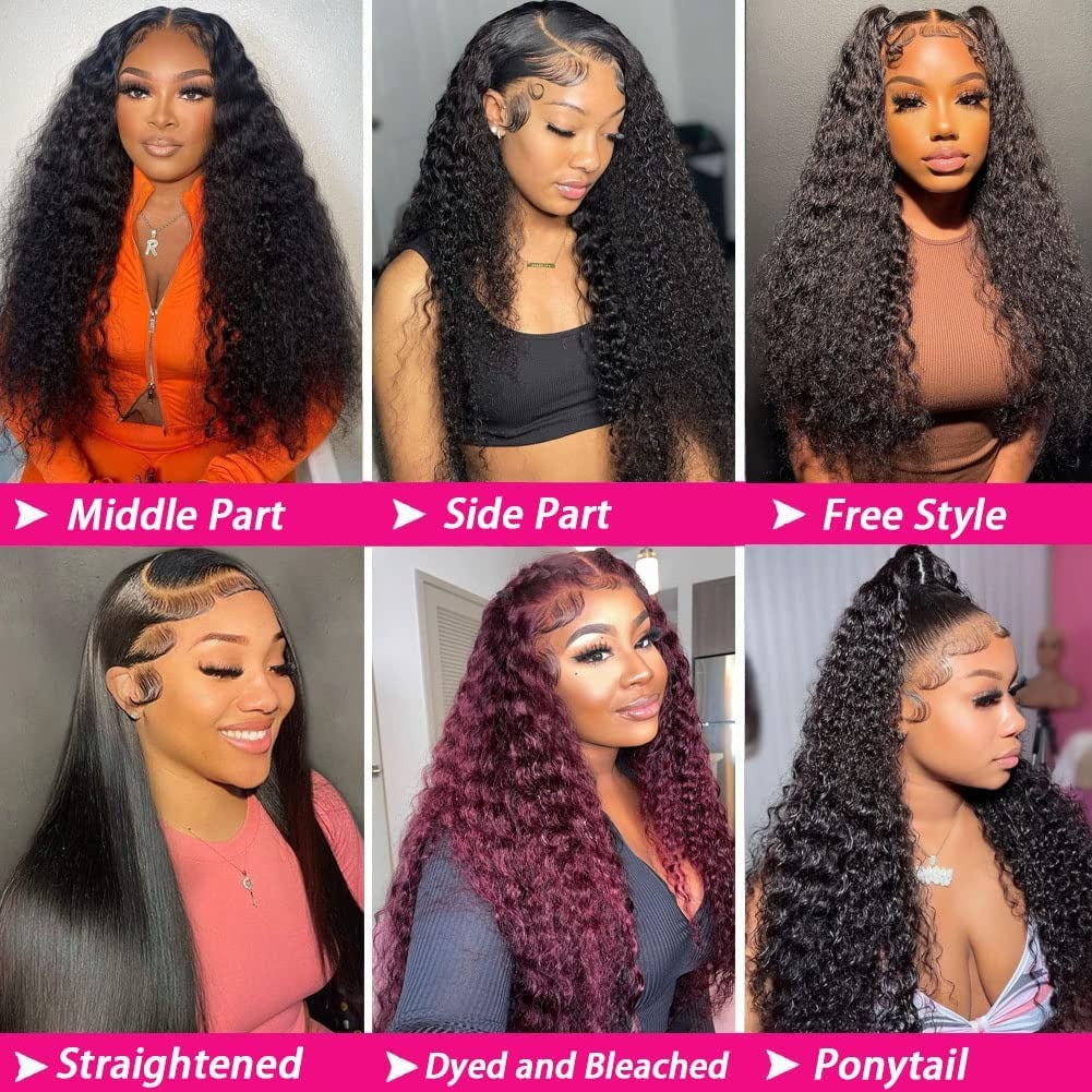 StariaHair 13"x4" Deep Wave 150% Transparent Lace Frontal Wig #1B
