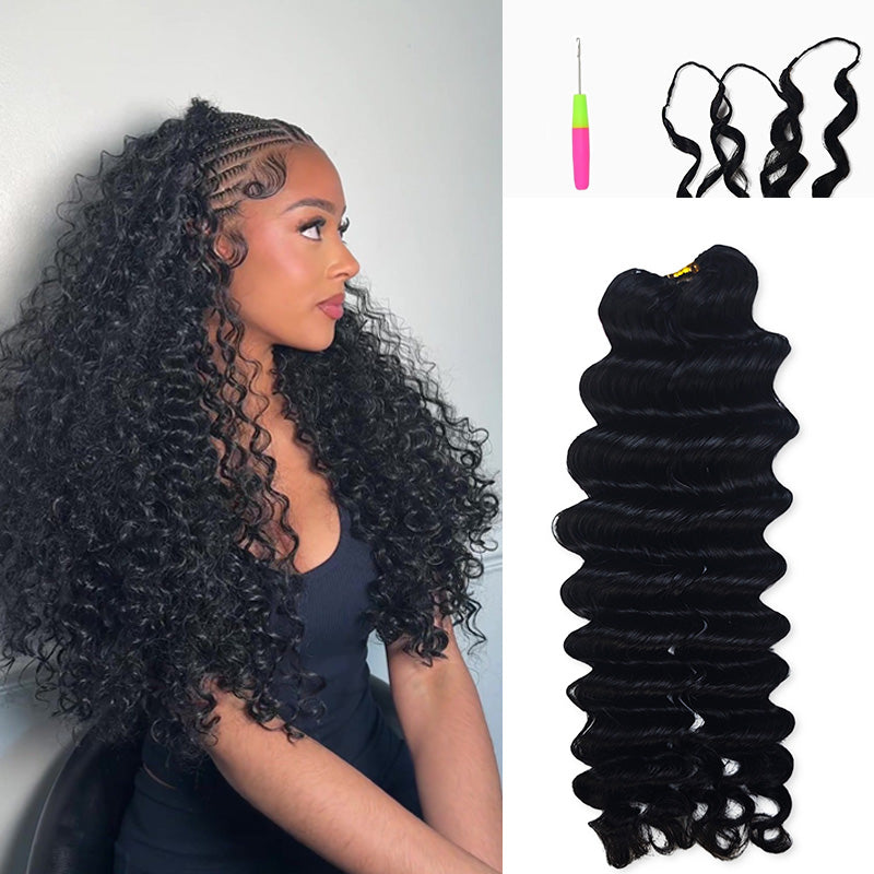 StariaHair Deep Wave Feather Crochet Human Hair Premium Pre-Looped Extension for Boho Braids