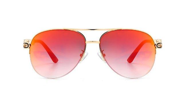 MAC140 Metal Fashion Sunglasses with red gradient lenses and ornate temple accents