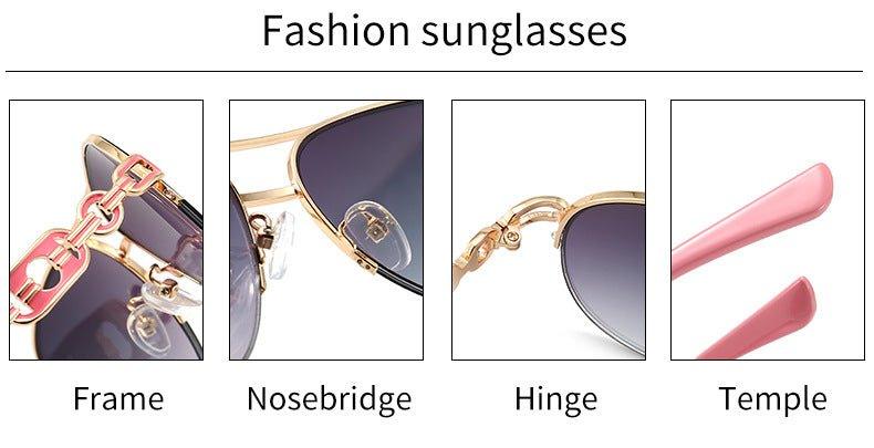 MAC140 Metal Fashion Sunglasses close-up details of hinges, nose pads, and temples