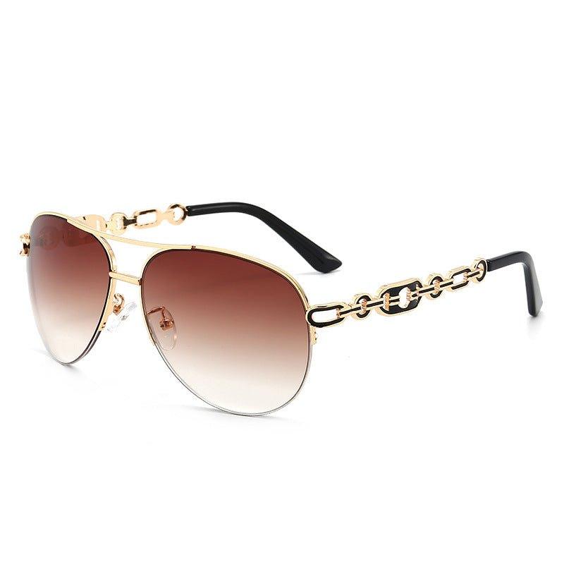 MAC140 Metal Fashion Sunglasses with double tan gradient lenses and chain arms