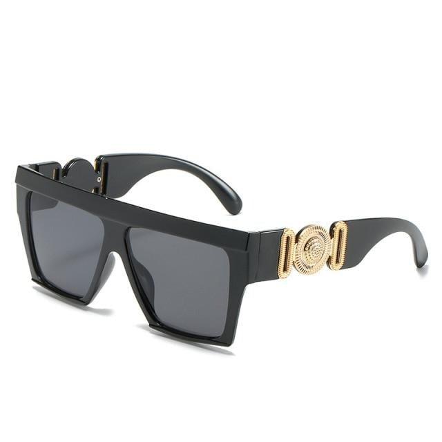 Oversized Flat Top Sunglasses in Black with Gold Accent