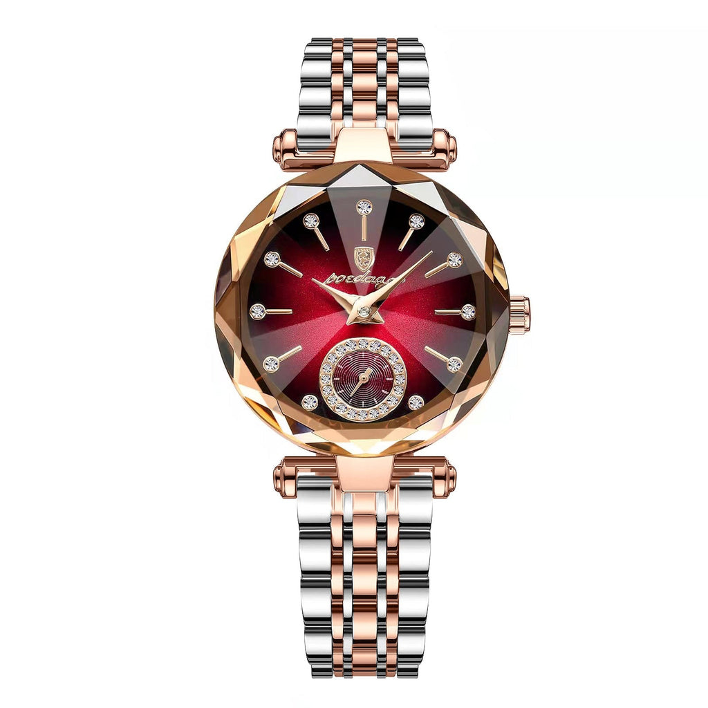 Luxury Crystal Dial Watch – Round Quartz Stainless Steel Fashion Timepiece