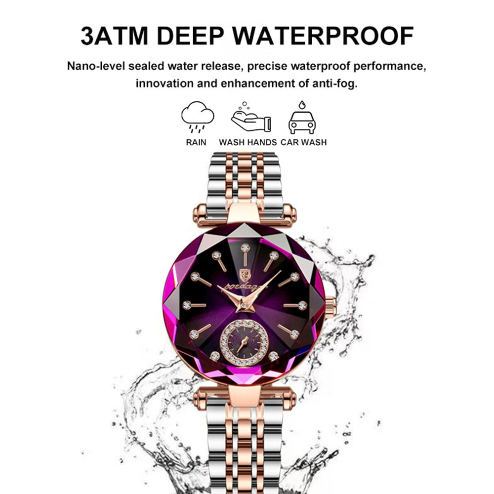 Luxury Crystal Dial Watch – Round Quartz Stainless Steel Fashion Timepiece