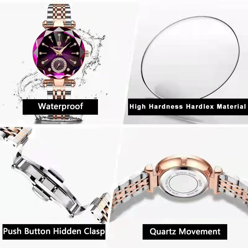 Luxury Crystal Dial Watch – Round Quartz Stainless Steel Fashion Timepiece