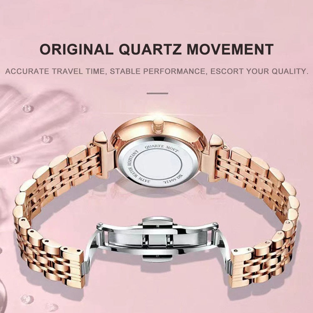 Luxury Crystal Dial Watch – Round Quartz Stainless Steel Fashion Timepiece