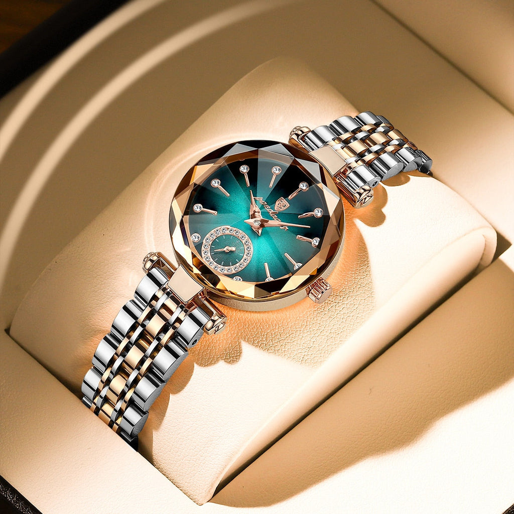 Luxury Crystal Dial Watch – Round Quartz Stainless Steel Fashion Timepiece