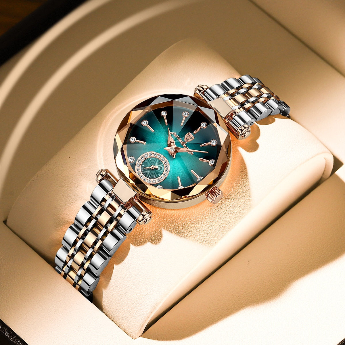 Luxury Crystal Dial Watch – Round Quartz Stainless Steel Fashion Timepiece