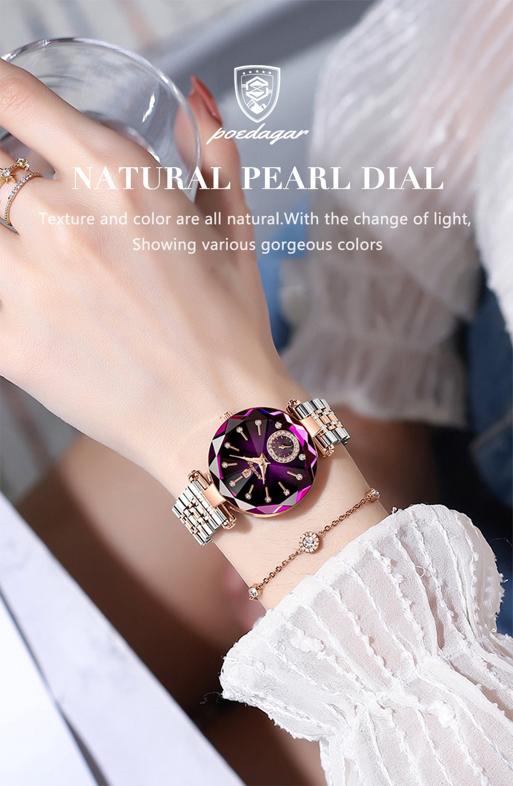 Luxury Crystal Dial Watch – Round Quartz Stainless Steel Fashion Timepiece