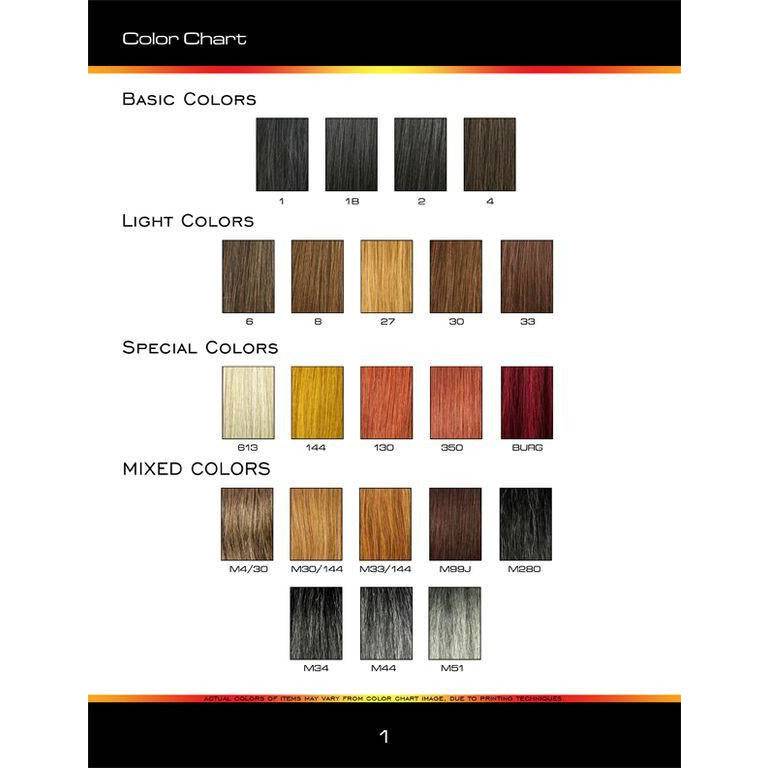 Unique's Human Hair Romance Curl 14 Inch Color Chart - Basic and Light Swatches