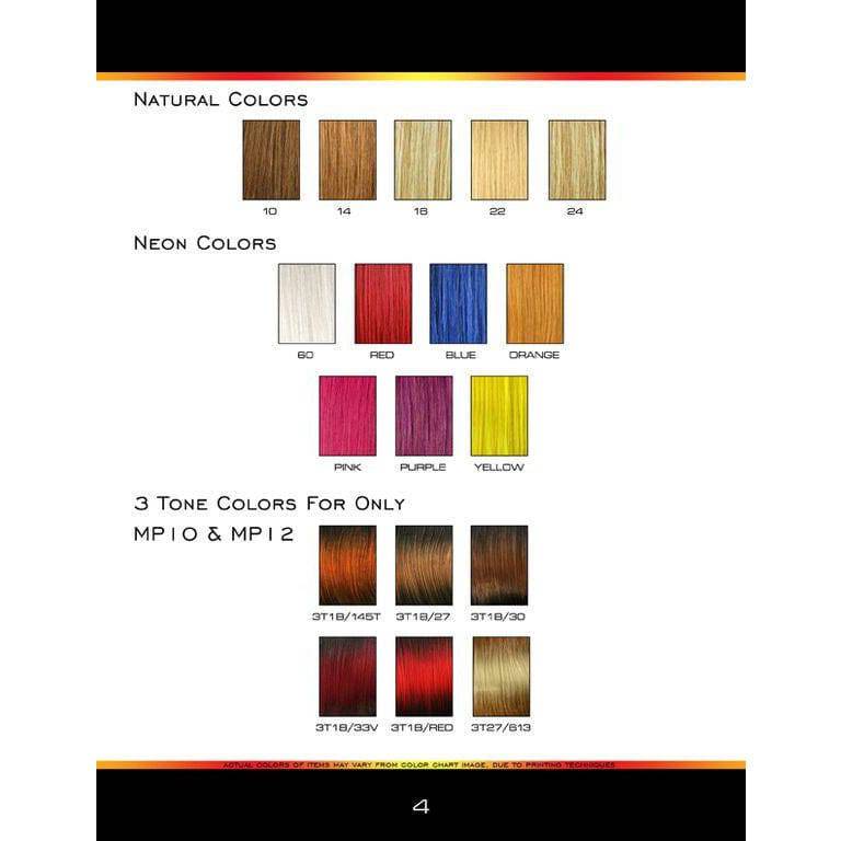 Unique's Human Hair Romance Curl 14 Inch Color Chart - Natural, Neon, and 3-Tone Swatches
