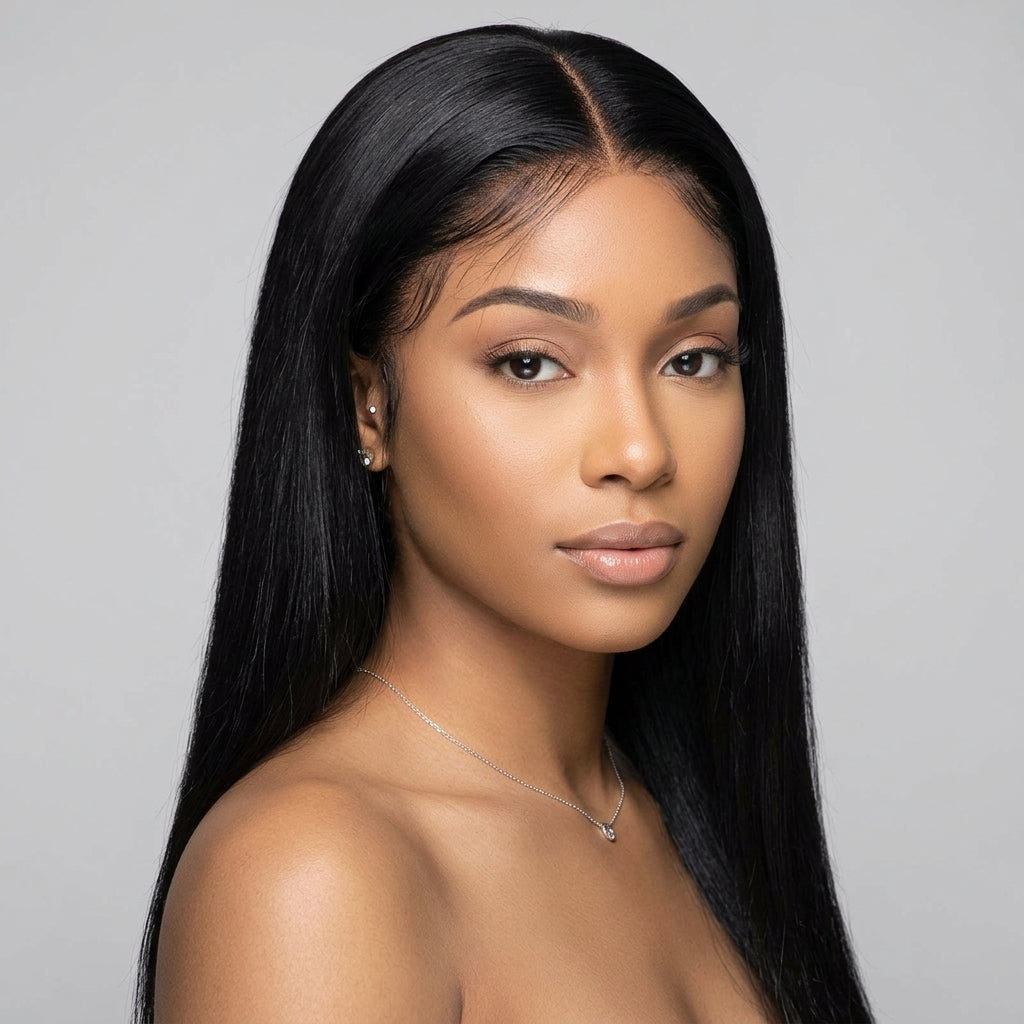 StariaHair 5x5 HD Lace Closure Straight #1B on Model
