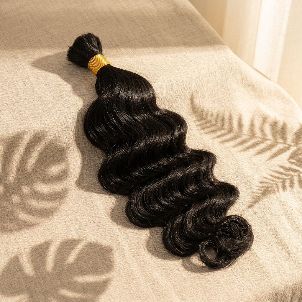 StariaHair Loose Wave Bulk Hair lifestyle neutral linen setting