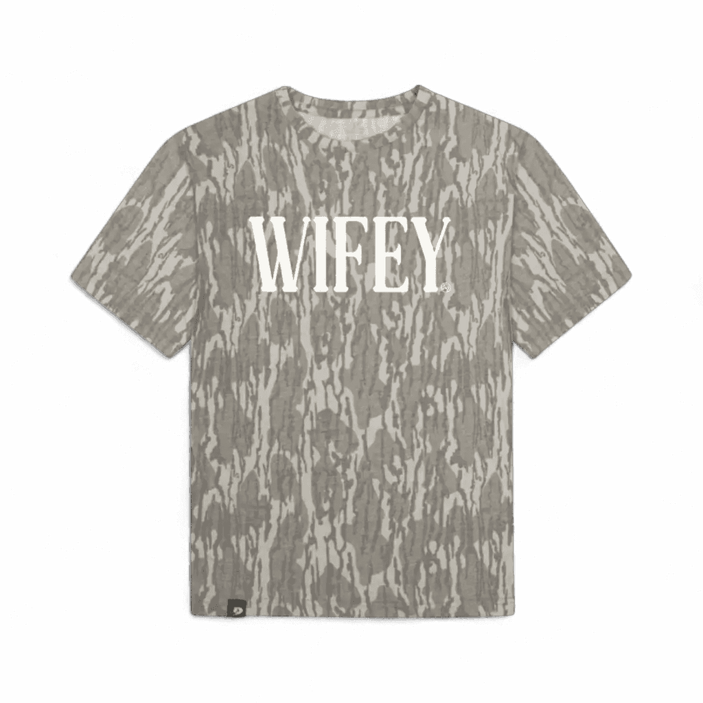 Wifey T-Shirt in Mossy Oak Bottomland Camo Flat Lay
